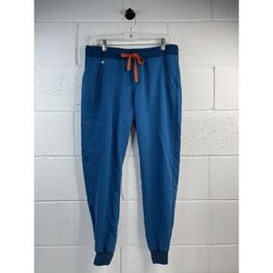 Figs women's Zamora Jogger Scrub Pants Alps Blue Color With Orange Drawstring S